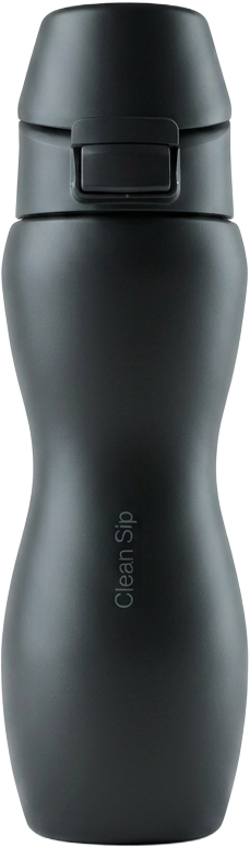 Clean Sip matte black double hourglass bottle with push-button cap